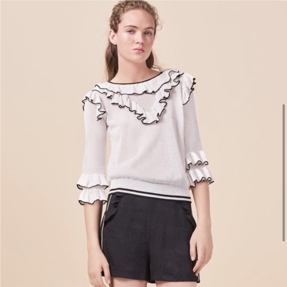 Maje Moreno Black/White Ruffle Knit Top - Picture 2 of 5